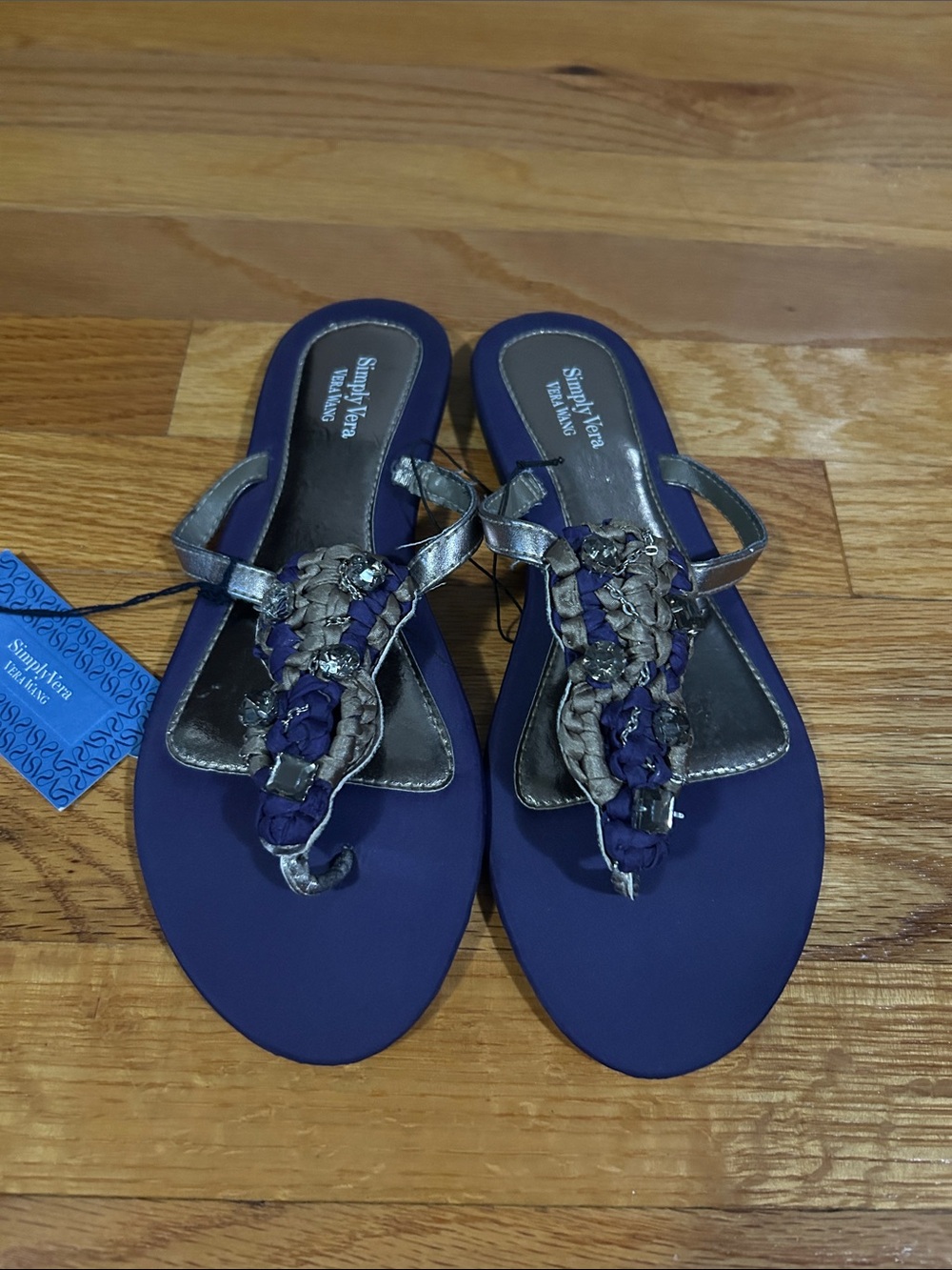 Simply Vera Vera Wang Violet and Silver Braided T-Strap Sandals